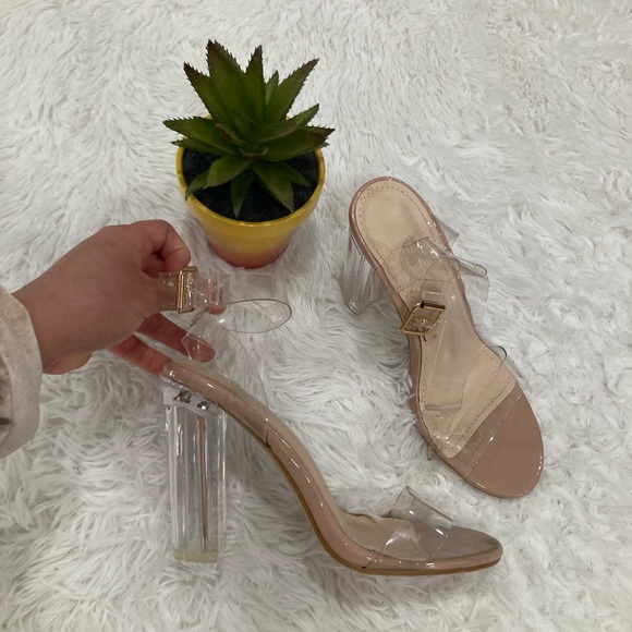 Shoes - Clear strap heels chunky heel beige
